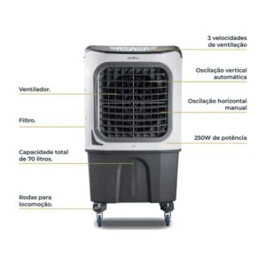 Climatizador de Ar Britânia 4 em 1 Frio 250W 70L – Cinza e Branco 127V – BCL70