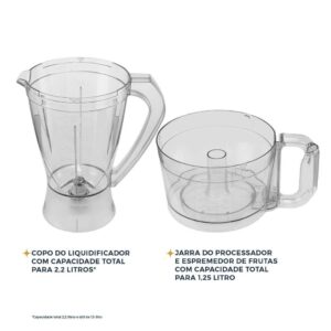 Multiprocessador Britânia 1000W 3 em 1 Lâminas Inox 127V – BMP900C