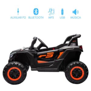 Carrinho Bang Toys Elétrico Infantil UTV R3 12V – com Portas que Abrem, Luzes, Sons, Bluetooth, Controle Remoto – Preto