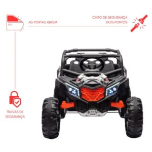Carrinho Bang Toys Elétrico Infantil UTV R3 12V – com Portas que Abrem, Luzes, Sons, Bluetooth, Controle Remoto – Preto