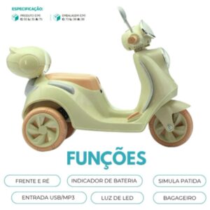 Scooter Elétrica Infantil Bang Toys 6v Verde – Bella T3