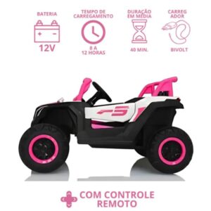 UTV Bang Toys Elétrico Infantil Rockstorm 12V Portas que Abrem, Suspensão, Luzes de LED, Entrada USB/MP3, Controle Remoto – Rosa